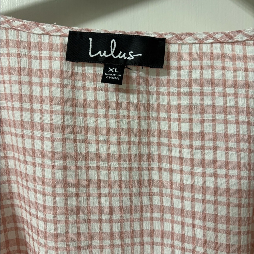 Lulu's Pink Gingham Button-Front Midi Dress - Picture 4 of 5